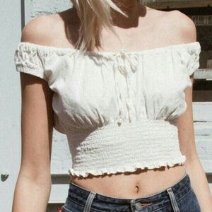 Brandy Melville White Off the Shoulder Shirred Crop Top